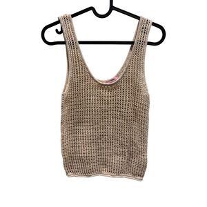 Alani Noelle‎ Knit Tank Top Sleeveless Beige Cotton Blend Casual
